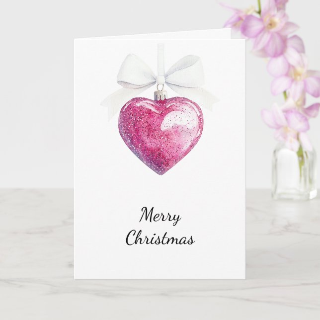 Rosa Silver Glam Heart Ornamet God jul Kort (Orkide)