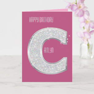 ROSA SILVER GLITTER BREV C KORT