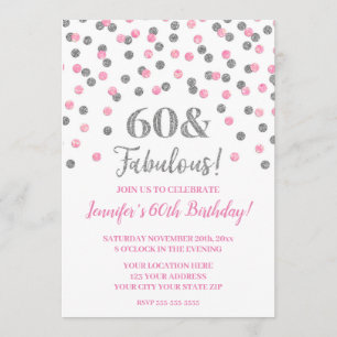Rosa Silver Glitter Confetti 60 och Fabulous Inbjudningar