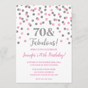 Rosa Silver Glitter confetti 70 och Fabulous Inbjudningar