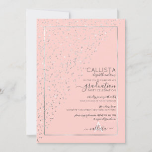 Rosa Silver Glitter diagonal konfetti Studenten Inbjudningar