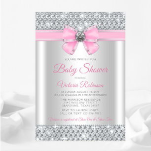 Rosa Silver Glitter Glam Babyflicka Kalas Inbjudningar
