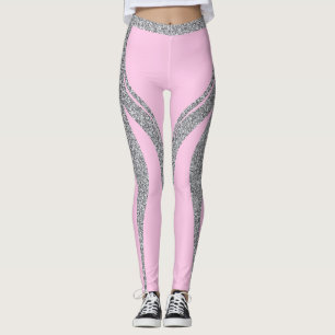 Rosa Silver Glitter Hjärtknapp aktiverad Leggings