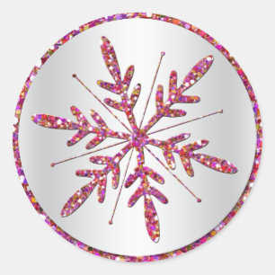 Rosa, Silver Glitter LOOK Snowflake Sticker Runt Klistermärke