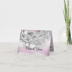 Rosa & Silver Glitter Masket Tackkort