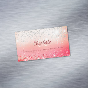 Rosa Silver glitter monogram initialer Magnetiska Visitkort