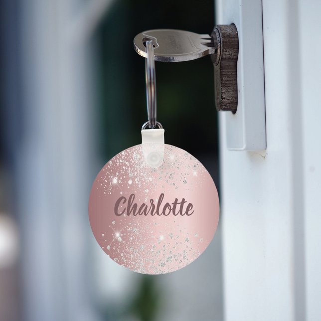 rosa silver glitter monogram namn nyckelring (Skapare uppladdad)