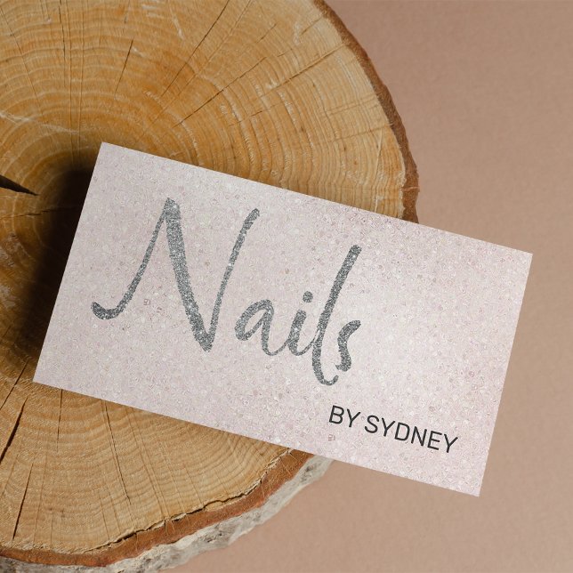  Rosa Silver Glitter Nail Artist Visitkort (Blush Pink Silver Glitter Nail Artist )