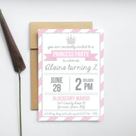 Rosa Silver Glitter Princess Birthday bjudande Inbjudningar
