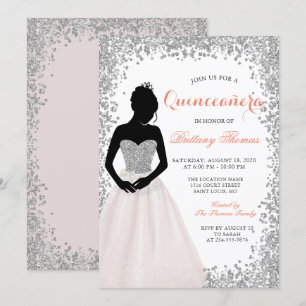 Rosa Silver Glitter Quinceanera 15:e födelsedagen Inbjudningar
