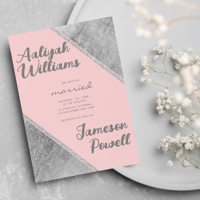 Rosa silver glitter skript kalligrafi bröllop inbjudningar (Pink silver glitter script calligraphy wedding )