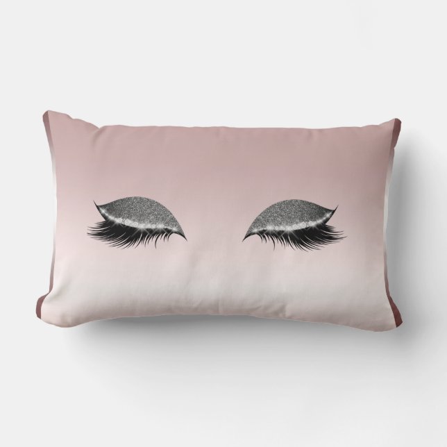 Rosa & Silver Glitter Smink Ögonfransar Roséguld Lumbarkudde (Framsida)