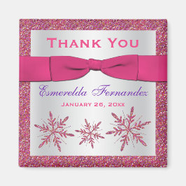 Rosa, Silver Glitter Snöflingor-partiets favoritma Magnet