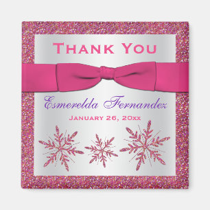 Rosa, Silver Glitter Snöflingor-partiets favoritma Magnet