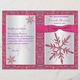 Rosa Silver Glitter Snöflingor Quinceañera-program