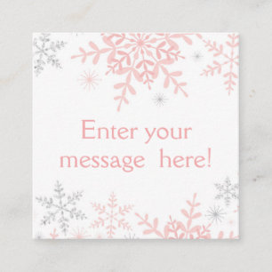 Rosa & Silver Glitter Snowflake Baby Shower Märkre Fyrkantigt Visitkort