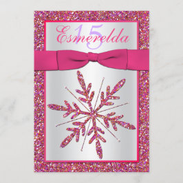 Rosa, Silver Glitter Snowflake Quinceanera Inbjuda Inbjudningar