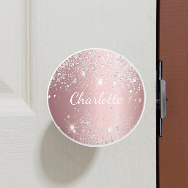  rosa silver glitter stoftmonogram giftigt knopp (Skapare uppladdad)