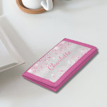 Rosa silver glitter stoftmonogram namn flicka<br><div class="desc">En snyggt faux silver metallic tittar bakgrund. Dekorerad med damm från rosa faux glitter. Anpassa och lägg till ditt namn. Namn är skrivet med ett handskript i stil.</div>