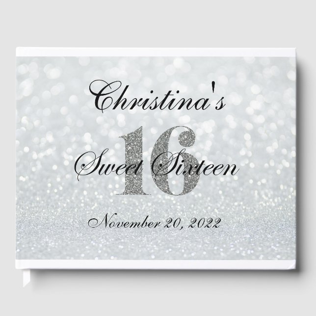Rosa Silver Glitter Sweet 16 Anpassningsbar Guest  Gästböcker (Framsida)