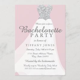 Rosa Silver Glitter White Gown Bachelorette Party Inbjudningar