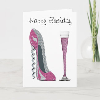 Rosa, Silver Gnistra Corkskruv Stiletto Art Kort