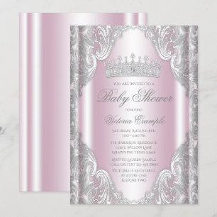 Rosa silver grå fin prinsessa baby shower inbjudningar