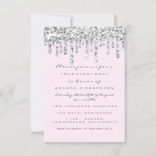 Rosa Silver Grå Glitter Effekt Dropar Bröllop Inbjudningar