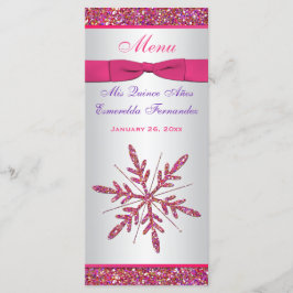 Rosa, Silver Grått FAUX Glitter Snöflingor Menu Meny