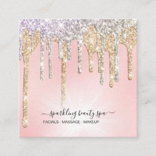 *~* Rosa Silver + Guld Drip GLITTERAP7 Fyrkantigt Visitkort