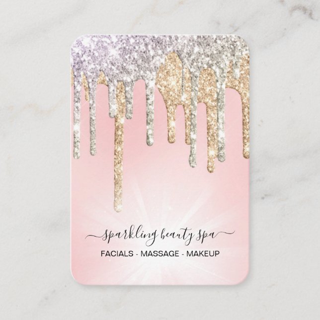 *~* Rosa Silver + Guld Dripning GLITTER AP7 Visitkort (Framsida)