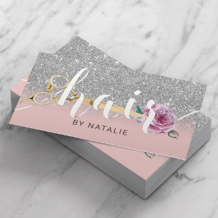 Rosa Silver Hair Stylist Scissor Flower Typography Visitkort