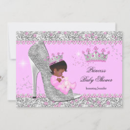 Rosa Silver High Heel Princess Baby Shower Ethnic Inbjudningar