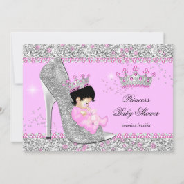 Rosa Silver High Heel Princess Baby Shower Tiara Inbjudningar