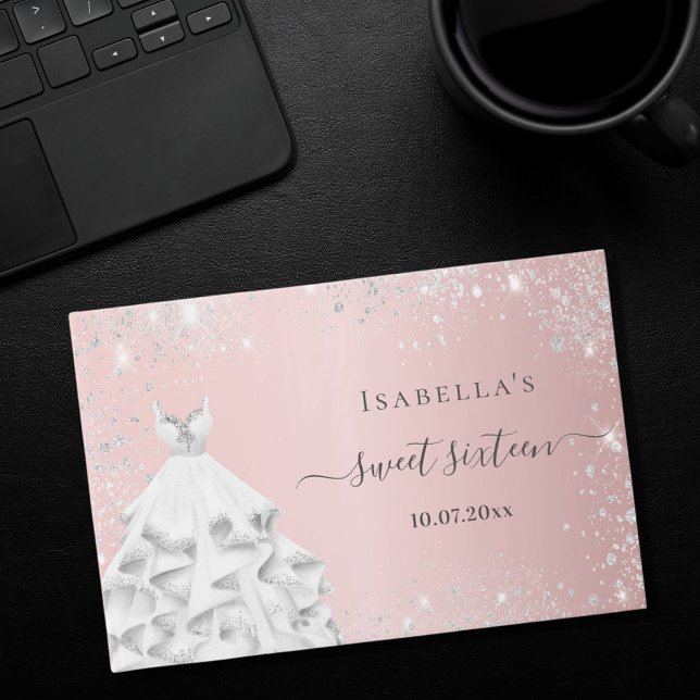 Rosa silver klänning glitter Sweet 16 Gästböcker (Skapare uppladdad)