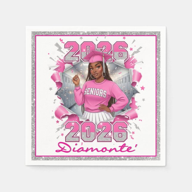 Rosa & Silver Klass 2026 Studentexamen Pappersservett (Framsidan)