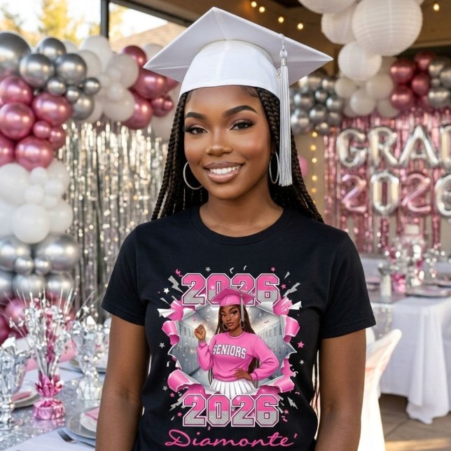 Rosa & Silver Klass 2026 Studentexamen T Shirt (Class of 2026 Senior Shirt, Pink and Silver Graduation Tee, Black Girl Graduate, 2026 Senior Szn)