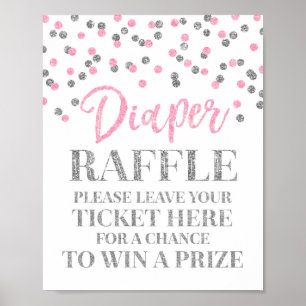 Rosa Silver Konfetti Diaper Raffle Baby Shower Poster