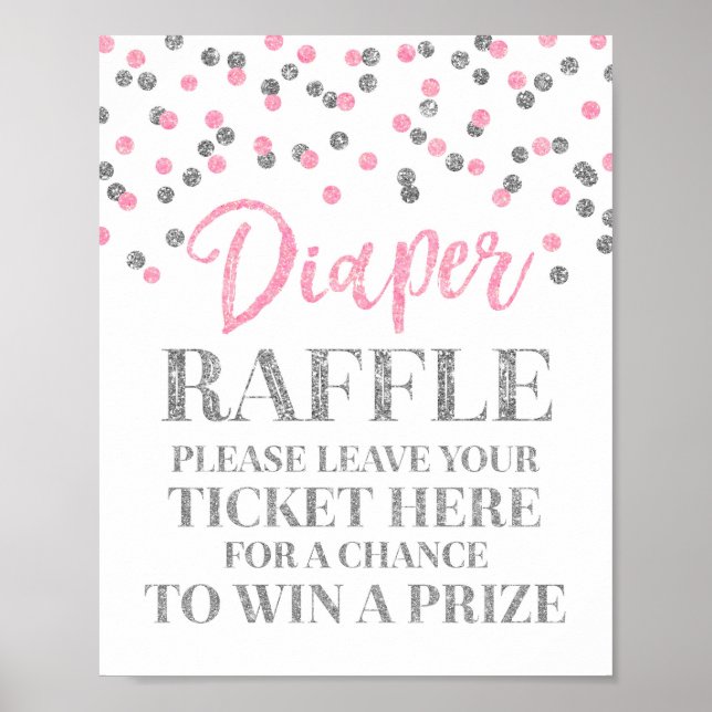 Rosa Silver Konfetti Diaper Raffle Baby Shower Poster (Framsidan)