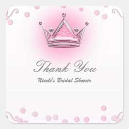 Rosa & Silver Kronfestliga Konfettifavor Fyrkantigt Klistermärke