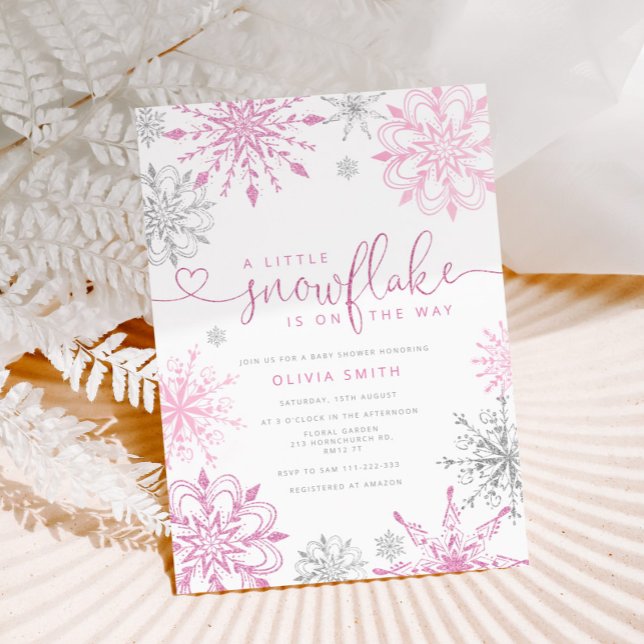 Rosa silver lilla snowflake-flickdusch inbjudningar (Skapare uppladdad)