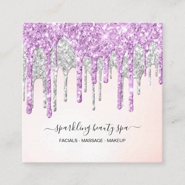 *~* Rosa SILVER MAGENTA Drickning GLITTER Drift AP Fyrkantigt Visitkort (Framsida)