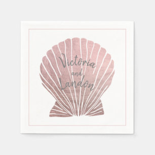 Rosa Silver Metallic Seashell Namn Beach Wedding Pappersservett