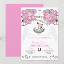 Rosa Silver Mexikanska Baby Charra Blegons Baptism Inbjudningar