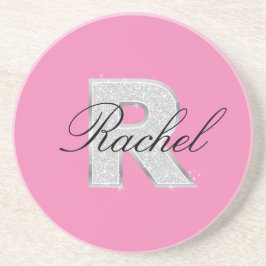 Rosa Silver monogram brev R Underlägg