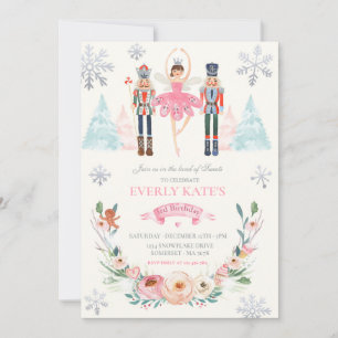 Rosa & Silver Nutcracker Birthday Sugar Plum Fairy Inbjudningar