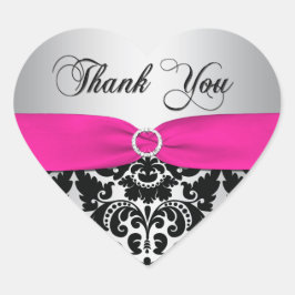 Rosa, Silver och Tack för svart dämpning Hjärtformat Klistermärke