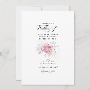 Rosa, silver och vit blomsterbröllop inbjudningar