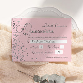 Rosa Silver OSA Quinceanera Spanska svarskort Inbjudningar