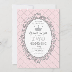 Rosa Silver Princess 2:a födelsedag Party Krona Inbjudningar